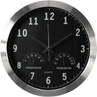 Perel Horloge Murale En Aluminium Avec Thermomà_tre & Hygromà_tre - à_ 35 5 Cm