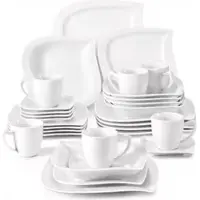 Happyment Elite Service de table - 30 pièces - 6 personnes - Céramique blanche - Assiettes repas et petit déjeuner - Présentation polyvalente