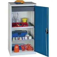 Stumpf & Kossendey Armoire à outils/rangement H1000xL500xP500 mm 1 tiroir, 2 étagères gris clair, RAL 7035/bleu (52 cm, 102 cm)
