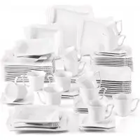 Happyment Grandiose Set de service - 60 pièces - 12 personnes - Céramique blanche - Assiettes à manger & assiettes à déjeuner
