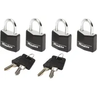 Masterlock Hangslot - Massief Aluminium - Zwart - 20 mm - 4 stuks - 9120EURQBLKNOP