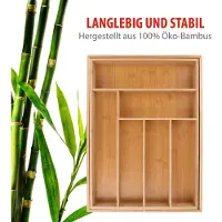 Alpina Range-couverts extensible 34-56.5cm x 46 x 6cm - Tiroir à couverts - 6 à 8 compartiments - Bambou