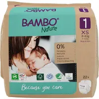 Bambo Nature Baby diapers, open diapers, eco-labeled, Nature, 1, paper bag, 2-4 kg Monthly box (Pack mensuel, 132 pcs)