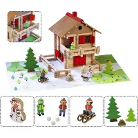 Jeujura Jeu de construction en bois 215 pièces Grand chalet alpin