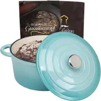 Chefarone Poêle en fonte - Casserole - Couvercle inclus - Convient pour toutes les sources de chaleur - Émaillé - Bleu