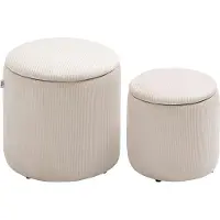 HOMCOM Sitzhocker-Set Polyester, Sperrholz Cremeweiss (40 cm)
