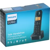 Philips Téléphone D2602B/01 - Écran graphique 1,6 pouces - 16 heures d'autonomie en conversation - Identification de l'appelant - Touches de raccourci - Combiné autonome avec haut-parleur - Noir