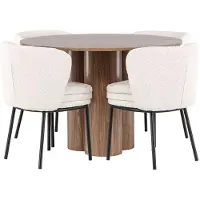 Ebuy24 Olivia ensemble pour salle à manger table Ø110cm et 4 chaises bouclé brun.