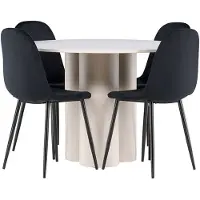 Ebuy24 Olivia ensemble pour salle à manger table Ø110cm et 4 chaises velours beige.