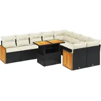 vidaXL Ensemble de 10 canapés de jardin avec coussins noir poly rotin