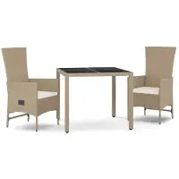 vidaXL Ensemble de jardin 3 pièces avec coussins Beige Poly Rattan