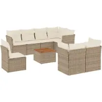 vidaXL Ensemble de salon de jardin 9 pièces avec coussins beige Poly rotin