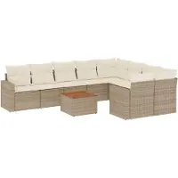 vidaXL Ensemble de salon de jardin 10 pièces avec coussins Beige Poly Rattan