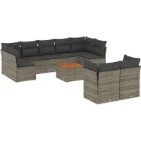 vidaXL Ensemble de salon de jardin 10 pièces avec coussins Gris Poly Rattan