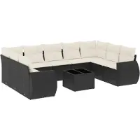 vidaXL Ensemble de 10 canapés de jardin avec coussins noir poly rotin