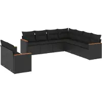vidaXL Ensemble de salon de jardin 9 pièces avec coussins noir poly rotin