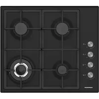 Heinner HBH-S4IWF-BK Table de cuisson à gaz encastrable, 4 brûleurs avec wok, allumage électrique, noir