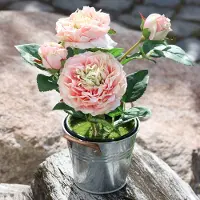 Viana Rose décorative en pot - Fleurs romantiques en soie, pivoine rose, arrangement de fleurs artificielles