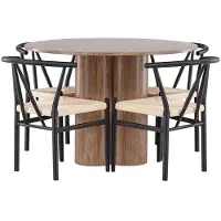 Ebuy24 Olivia ensemble pour salle à manger table Ø110cm et 4 chaises avec accoudoirs empilables brun.