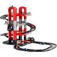 MOLTO 4 Floors With Tracks And 2 Metal Cars Garage Rouge Enfants