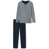 Schiesser Pyjama long ' Selected Premium ' bleu foncé / gris chiné