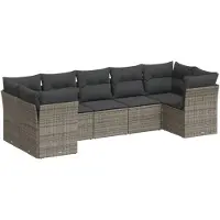 vidaXL Ensemble de salon de jardin 7 pièces avec coussins Gris Poly rotin