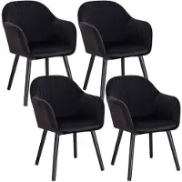 Happyment Deluxe Chaises de salle à manger - Velours Noir - lot de 4 - Chaises de salon avec dossier - Chaises de cuisine - Fauteuils - Kuipstuhl