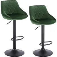 Happyment Chaise de bar design Herli - Dossier - Stable - Tabouret de bar ergonomique - Velvet - Hauteur d'assise 60-82?cm - Vert foncé - Lot de 2 - Cuisine & Bar - Réglable en hauteur