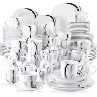 Happyment Silken Service de table - 12 personnes - 100 pièces - Céramique - Assiettes plates et petites assiettes - Présentation élégante de la table