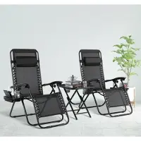 Happyment Chaises de plage pliantes - Lot de 2 - Chaises de jardin avec table - Chaise longue - Réglable de 0° à 160° - Noir