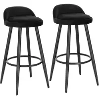 Happyment Velours Tabouret de Bar Dublin - Lot de 2 - Noir - Avec Dossier - Ergonomique - Chaise de cuisine - Hauteur d'assise 69 cm