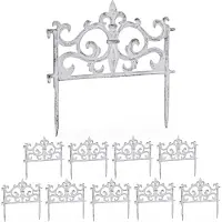Relaxdays Clôture de parterre , lot de 10, fonte, H x L : 27 x 27 cm, style vintage, bordure de parterre à enfoncer, clôture décorative, blanche
