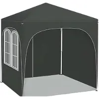 Happyment Pavillon de jardin pliable 2x2 m - Avec parois latérales - Réglable en hauteur - Pop-Up Pavillon - Résistant à l'eau & Protection UV - Gris - Pour le jardin & l'extérieur