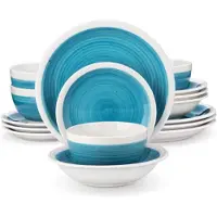 Happyment Service de table Zafiro – 16 pièces – 4 personnes – Bleu – Assiettes plates, assiettes creuses et assiettes à dessert