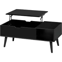 Happyment Table de salon Dulvia - Réglable avec plateau rabattable et espace de rangement - Table de salon et d'ordinateur portable - Noir