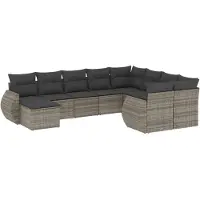 vidaXL Ensemble de salon de jardin 10 pièces avec coussins Gris Poly Rattan