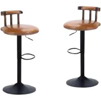 Happyment Barkrukken Retro Fioren - Set de 2 - Avec dossier - Réglable - Pivotant - Marron clair - CuirPolyuréthane- Pour cuisine, bar ou salon
