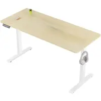 Happyment Happiq Bureau électrique réglable en hauteur - Bureau ergonomique pour home office et bureau avec port de chargement USB et fonction mémoire - 140x60 cm, chêne