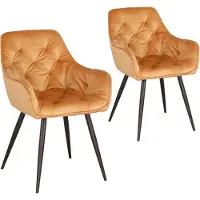 Happyment Chaise de salle à manger de luxe - Velours Orange - Fauteuil - Chaise de salon - Chaise de cuisine - Chaise à coque - Lot de 2