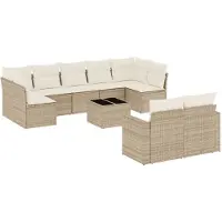 vidaXL Ensemble de salon de jardin 10 pièces avec coussins Beige Poly Rattan