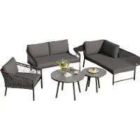 Happyment Ensemble de salon pour jardin, terrasse & balcon - Ensemble de salon de jardin 5 pièces avec design tressé à la main - Coussins inclus - Couleur kaki