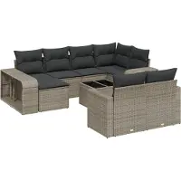 vidaXL Ensemble de salon de jardin 11 pièces avec coussins Gris Poly rotin