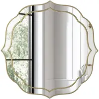 Happyment Miroir mural vénitien - Grand miroir de luxe - Bord doré & verre blanc à facettes - Design moderne - Pour chambre à coucher & couloir - 80x80cm