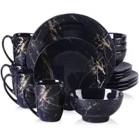Happyment Regalio Service Zafiro - 16 pièces - 4 personnes - bleu foncé/or - Assiettes - Service de table - Assiettes creuses - Assiettes petit déjeuner - Servies - Servies de cuisine