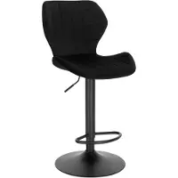Happyment Tabouret de bar Otta - Industriel - Noir - Tabouret de bar 1 pièce - Chaise de bar avec dossier - Chaise de cuisine - Réglable en hauteur - Velours