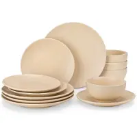 Happyment Service de table Averto – 24 pièces – 4 personnes – Assiettes plates, assiettes creuses et assiettes à dessert – Beige – Céramique