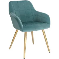 Happyment Chaise de salle à manger Milano - Velours turquoise - Pieds en acier doré - 1 pièce - hauteur de citron 47 cm - Deluxe