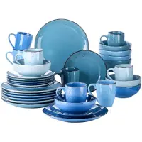 Happyment Bellavita Service de table - 32 pièces - 8 personnes - Mix Blau - Assiettes plates - Service de table - Assiettes creuses - Assiettes petit déjeuner - Servies - Ustensiles de cuisine