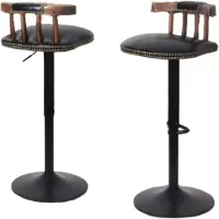 Happyment Tabouret de bar Retro Grandios - lot de 2. - Avec dossier - Noir - Réglable en hauteur - Pivotant - Cuir PU