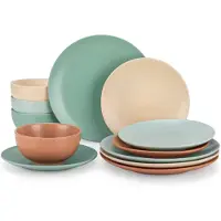 Happyment Lucenzo Service de table - 12 pièces - 4 personnes - Classy Color - Service de table - Assiettes plates, assiettes creuses et assiettes à déjeuner - Ensemble en céramique